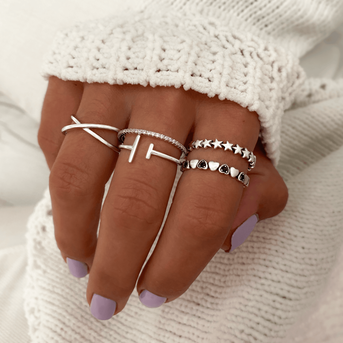 Calindra - Elegant Double Cross Ring in Sterling Silver