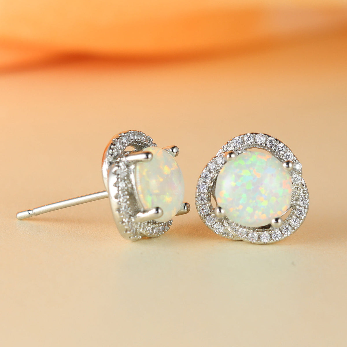 Elara Collection - White Opal & Zirconia Clover Earrings