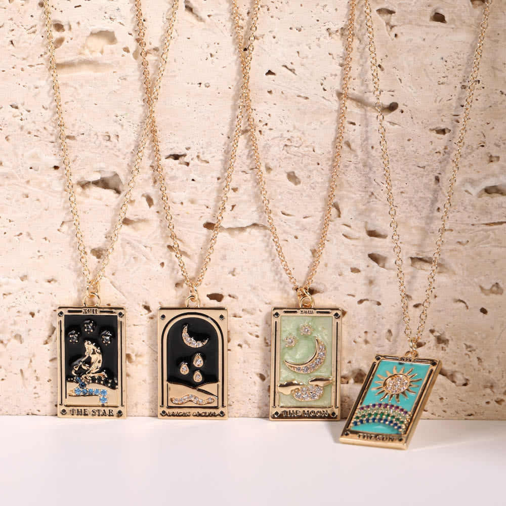 Amara Gold-Plated Tarot Drop Pendant Necklace - Zirconia Charm