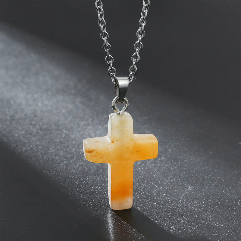 Bysera - Natural Gemstone Cross Necklace