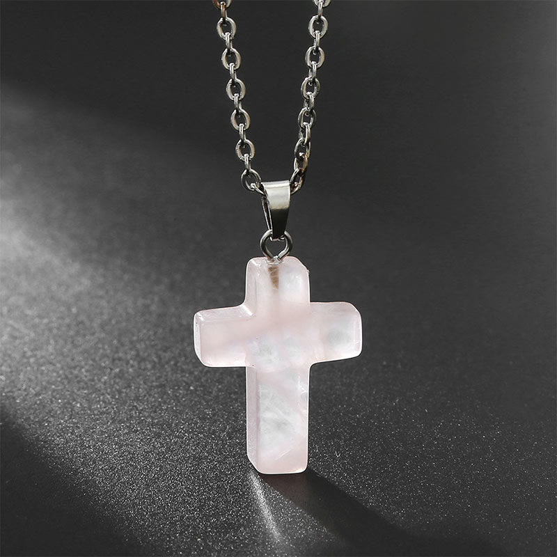 Bysera - Natural Gemstone Cross Necklace
