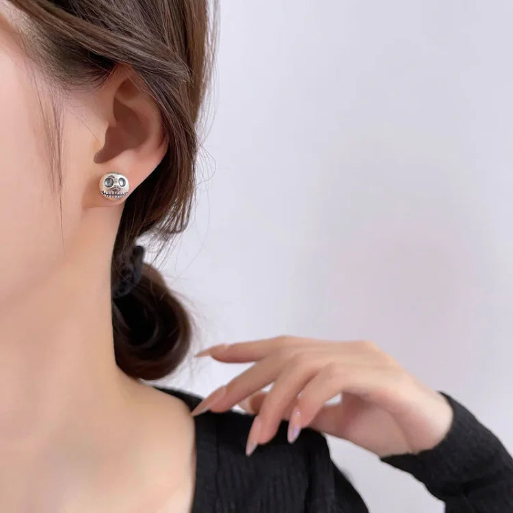 Mara - Handmade Pumpkin Prince Skull Earrings in Sterling Silver