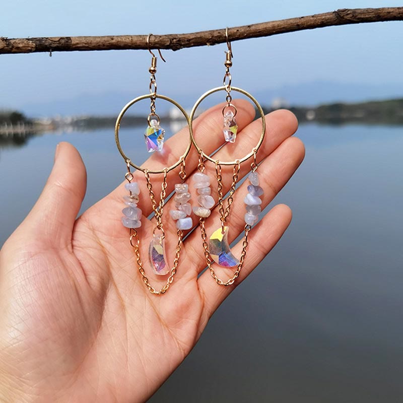 Naluna - Natural Crystal Moon and Stars Earrings