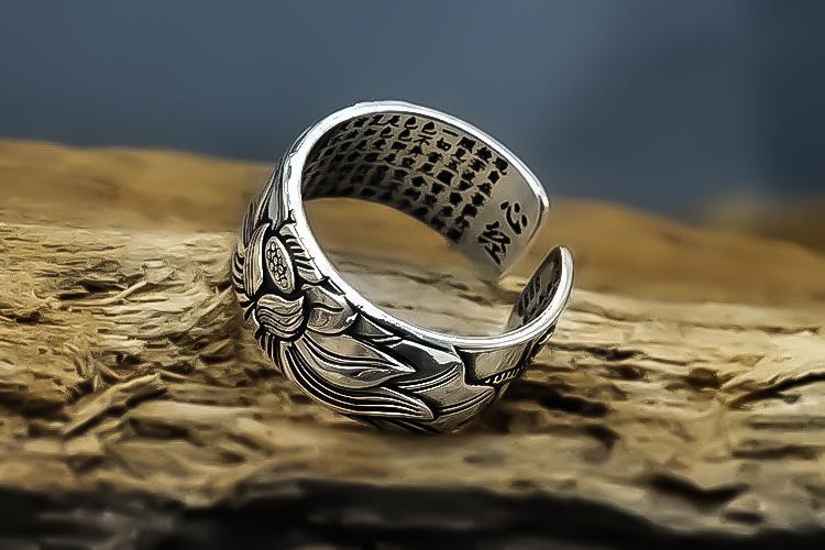 Gyantra - Elegant Silver Lotus Sutra Ring for Men and Women