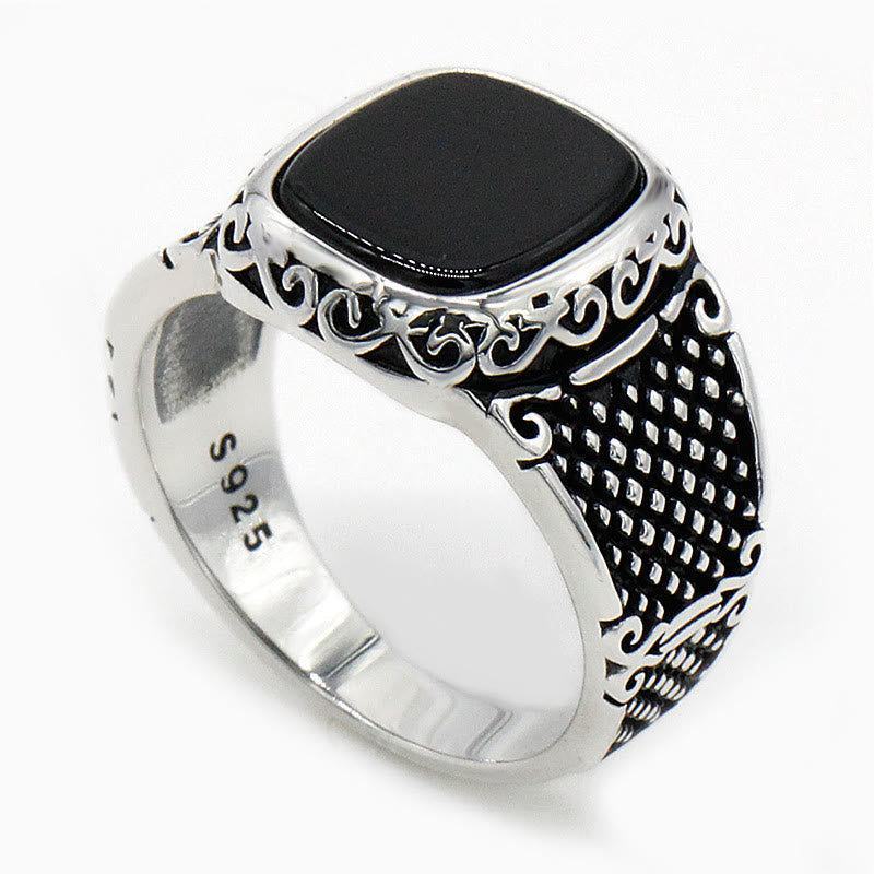 Max - Elegant Black Onyx Silver Ring for the Modern Man