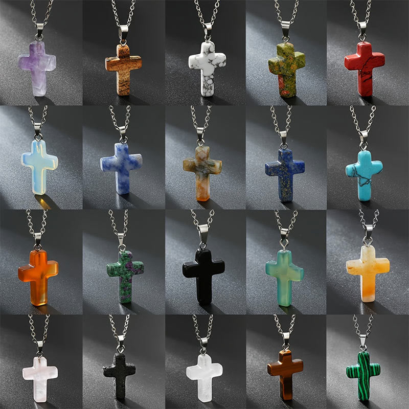 Bysera - Natural Gemstone Cross Necklace