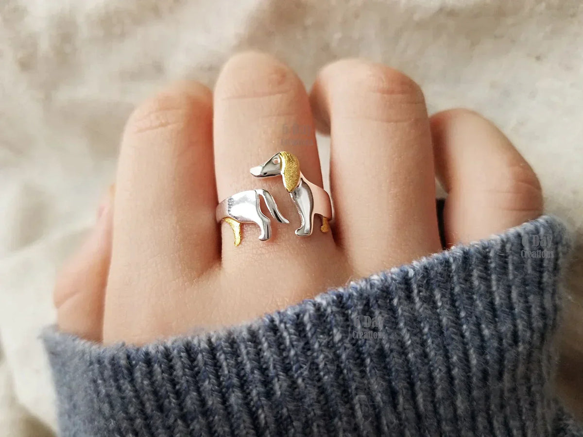 Cute Dachshund Ring - Adorable Sterling Silver Ring for Dog Lovers