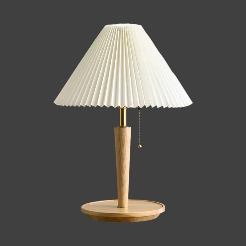 Loventis - Vintage Wooden Table Lamp with Pleated Shade