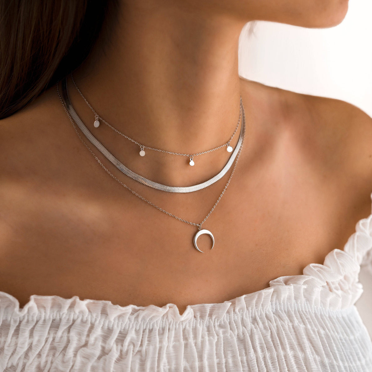 Helena Flat Chain Necklace - Elegant Adjustable Sterling Silver Design