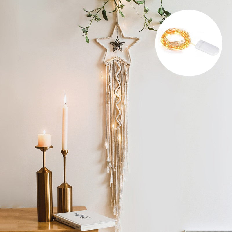 DreamWeaver Macrame - Bohemian Wall Decor with LED Lights