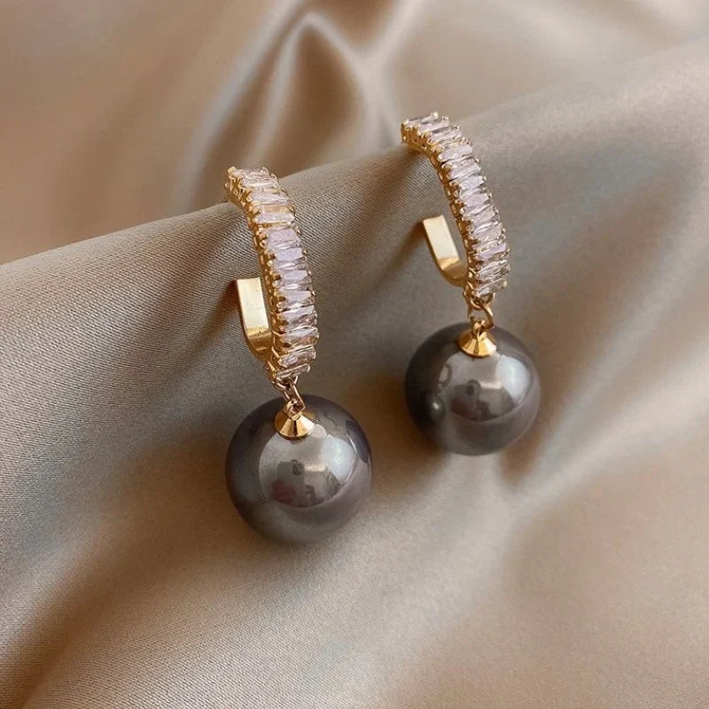 Amara Collection Pearl Earrings - Elegant Sparkling Zirconia Design