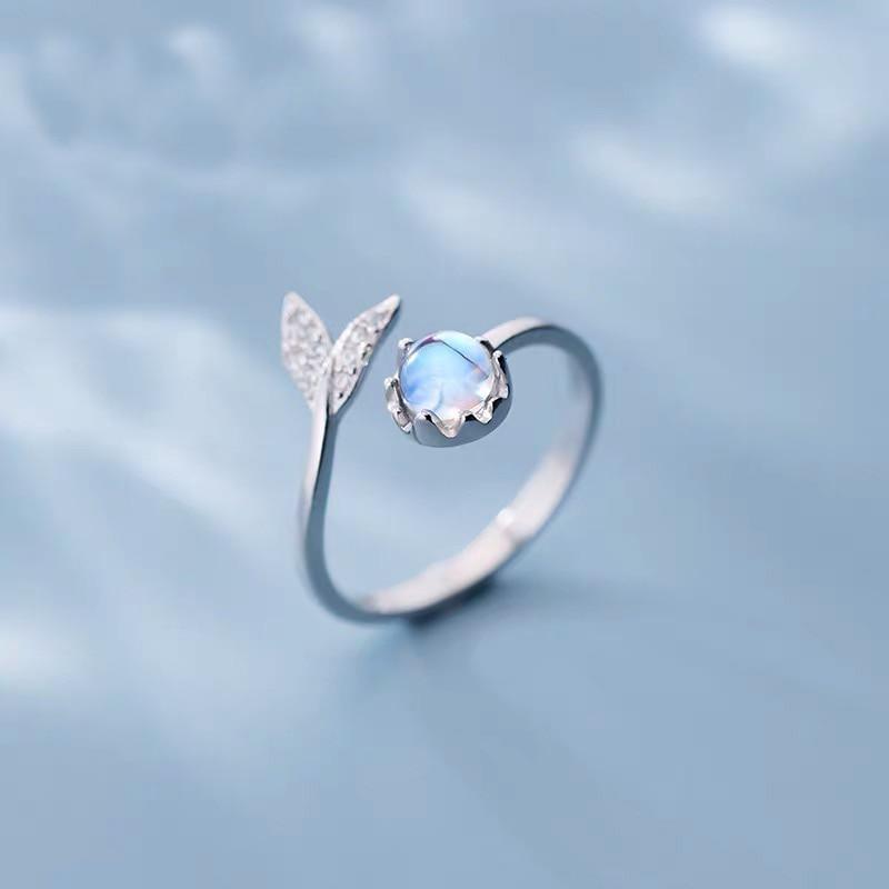 Nerina - Adjustable Dolphin Tail Ring with Sparkling Blue Zirconia