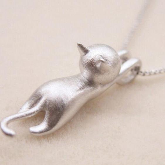 Miyu - Playful Silver Cat Necklace