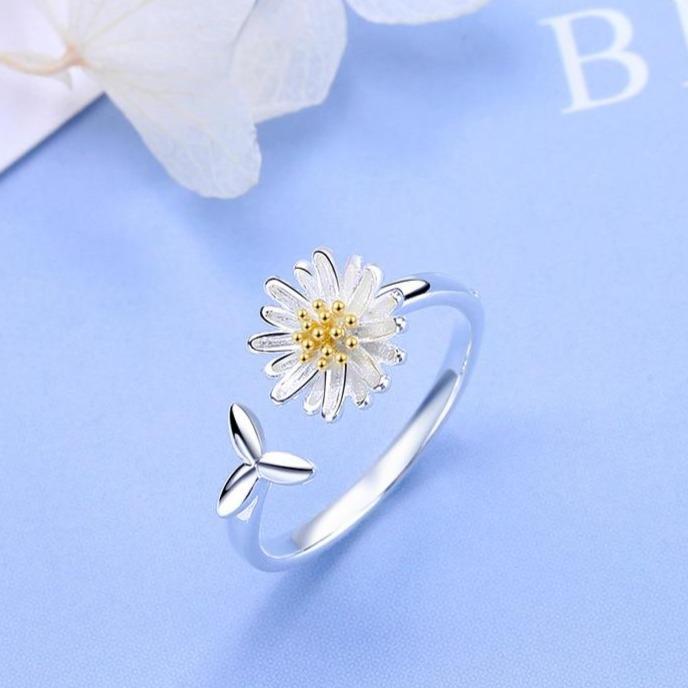 Helios - Adjustable Silver Sunflower Ring