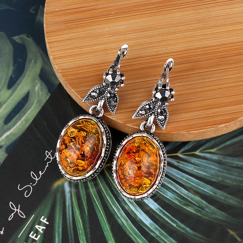 Nora Vintage Floral Amber Earrings - Timeless Retro Elegance