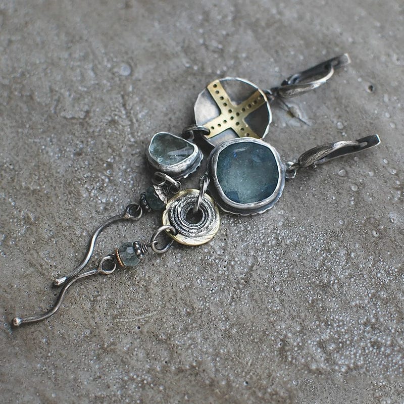 Elias Collection - Blue Stone Cross Drop Earrings