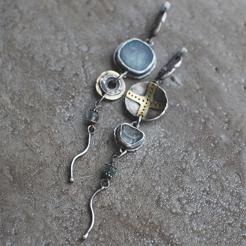 Elias Collection - Blue Stone Cross Drop Earrings