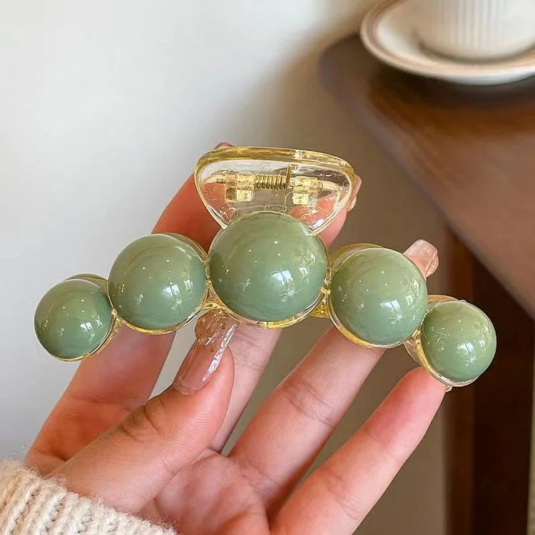 Liana Hair Clip - Elegant Green Pearl Design