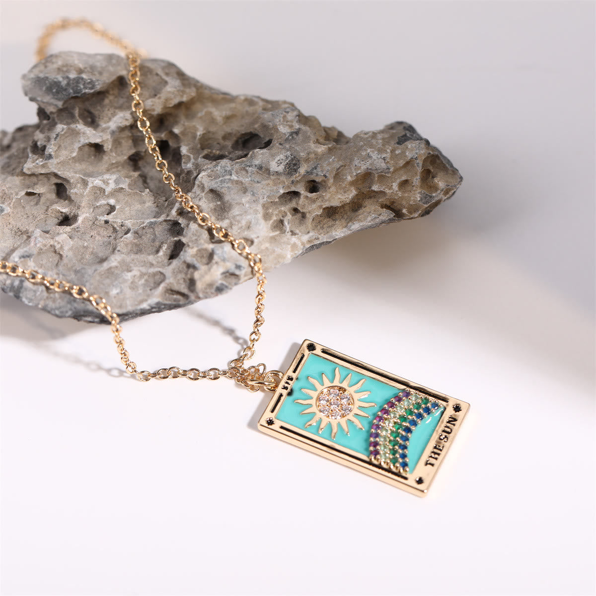 Amara Gold-Plated Tarot Drop Pendant Necklace - Zirconia Charm