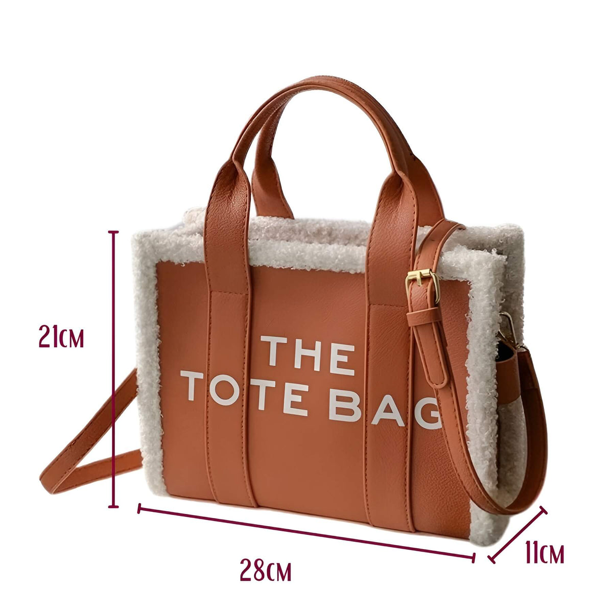 LuxVibe Bag - Stylish PU Leather Tote with Faux Fur Trim