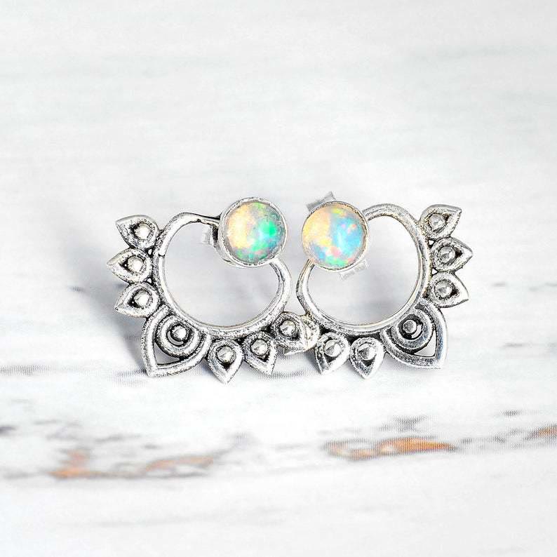 Sophia Natural Opal Lotus Earrings - Elegant Everyday Style