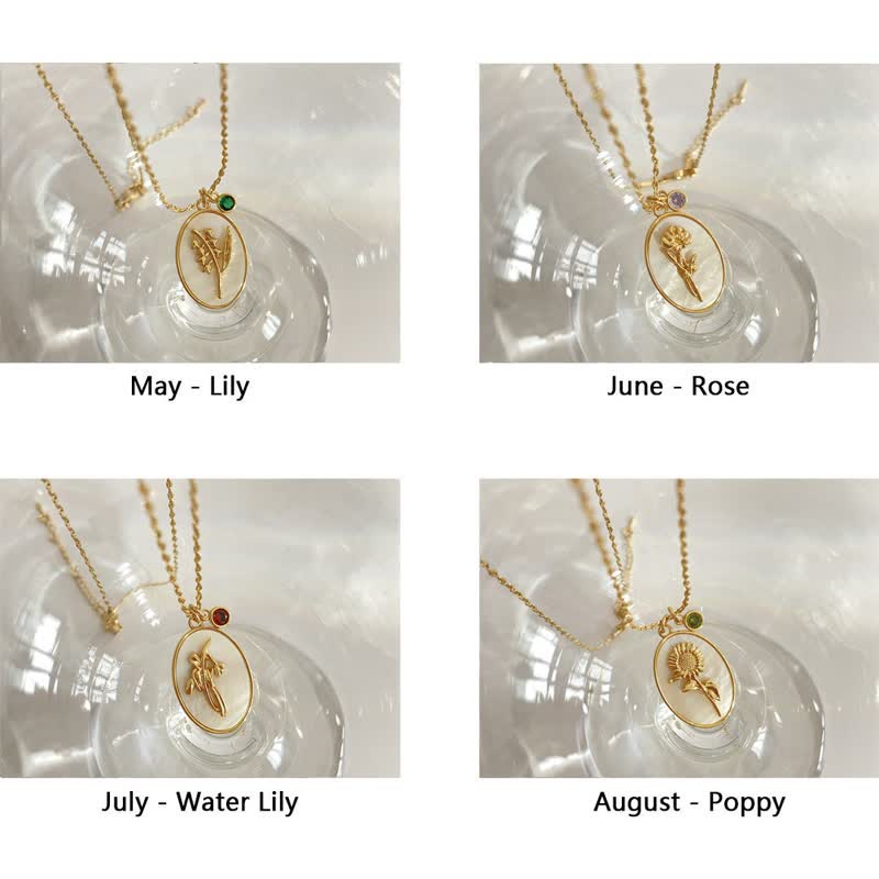 Aurora Birthstone Necklace - Personalized Birth Flower Jewelry for Loved Ones