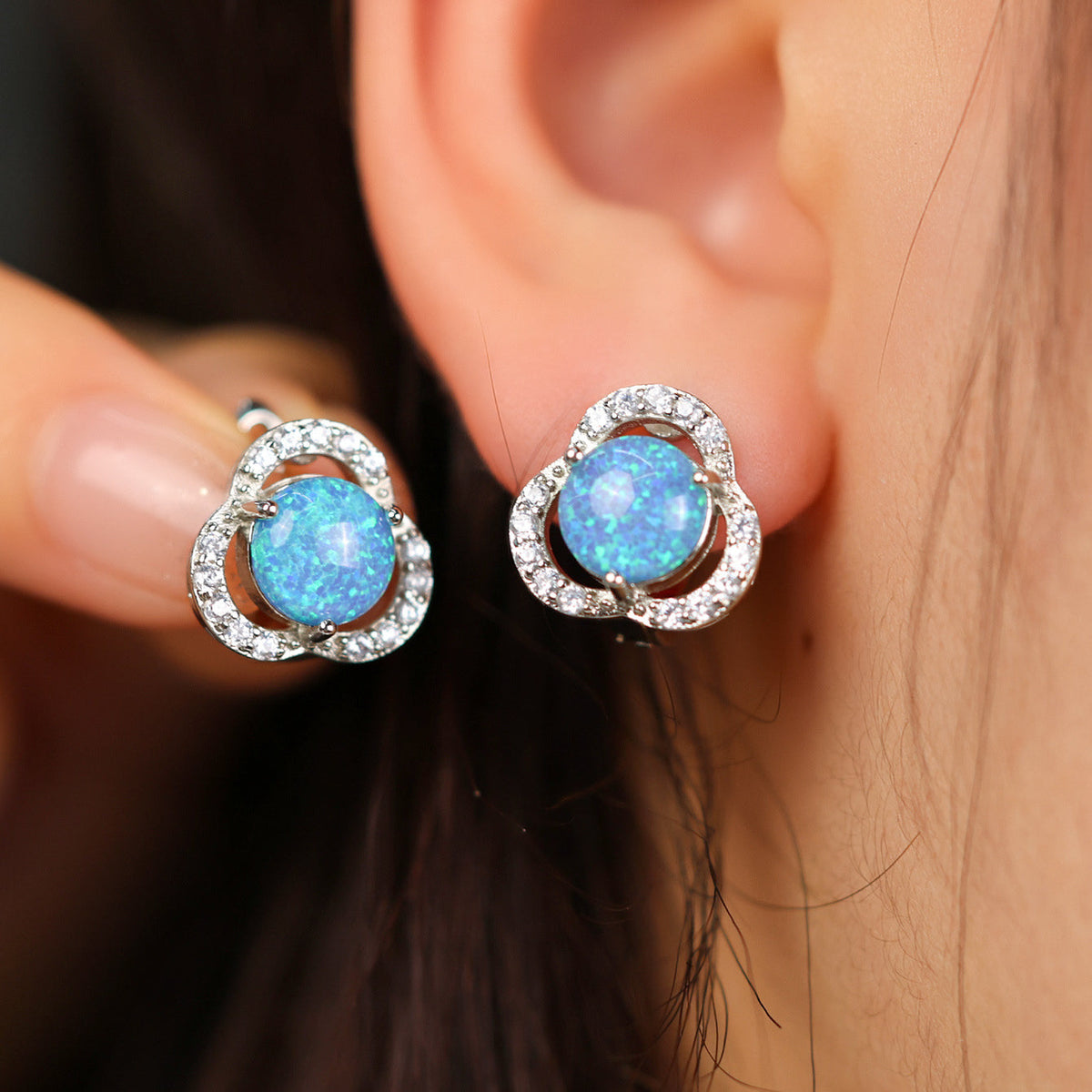 Elara Collection - White Opal & Zirconia Clover Earrings