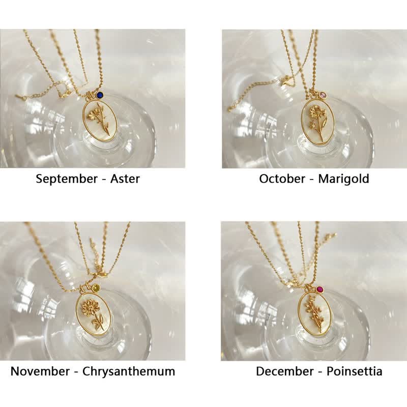 Aurora Birthstone Necklace - Personalized Birth Flower Jewelry for Loved Ones