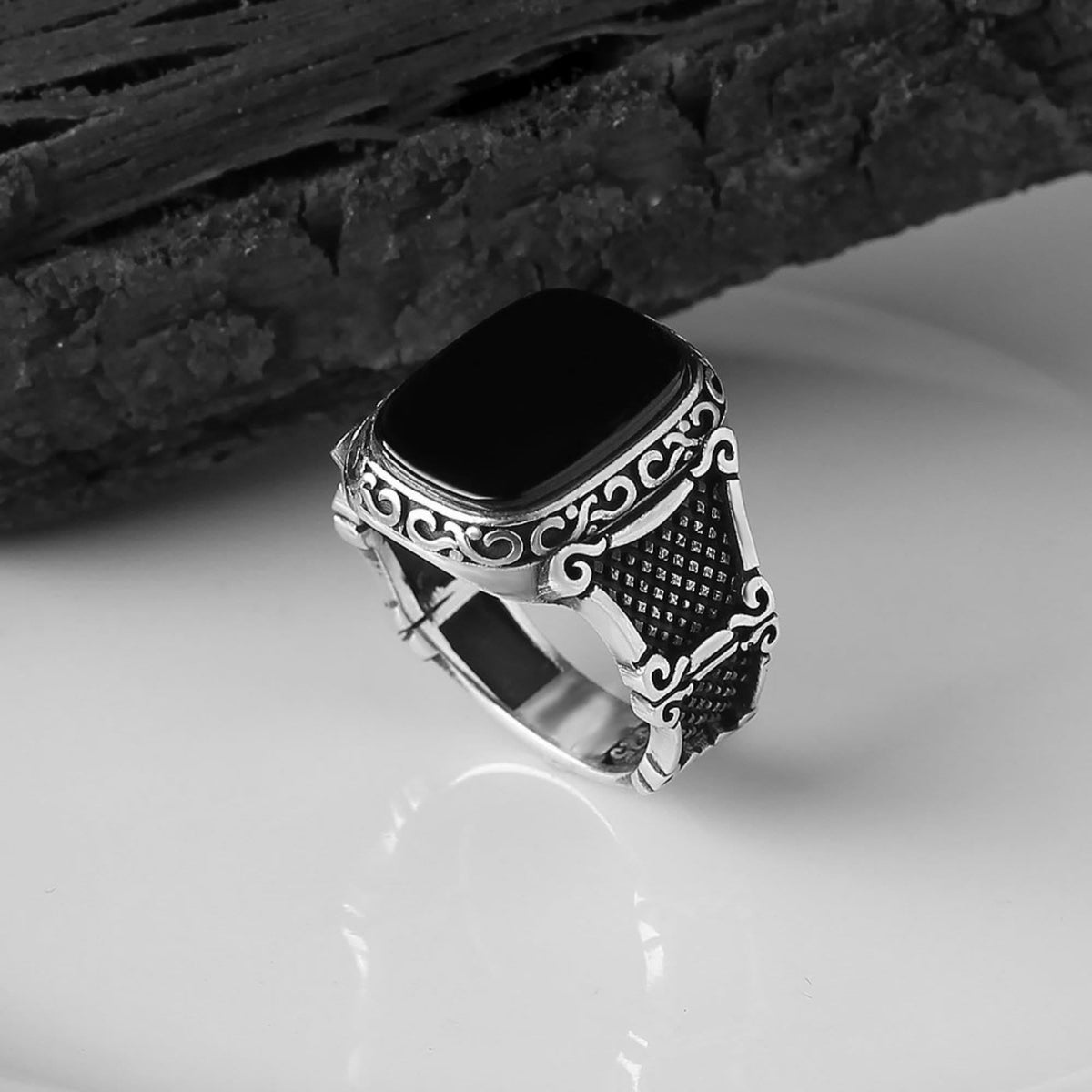 Max - Elegant Black Onyx Silver Ring for the Modern Man