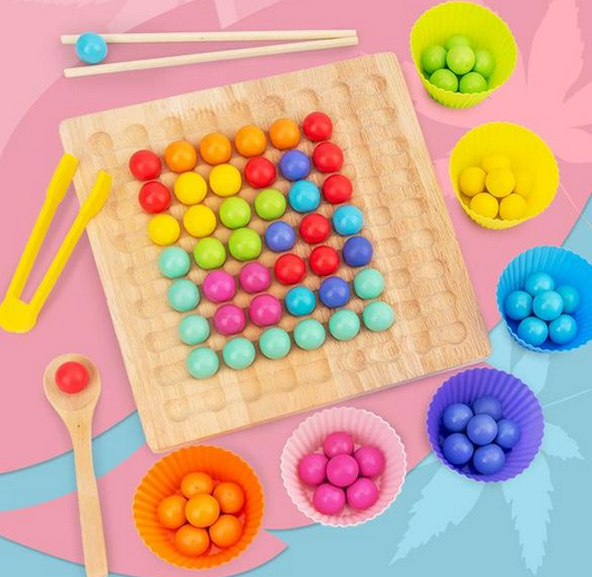 ColorMatch - Montessori Wooden Bead Sorting Game for Color and Counting