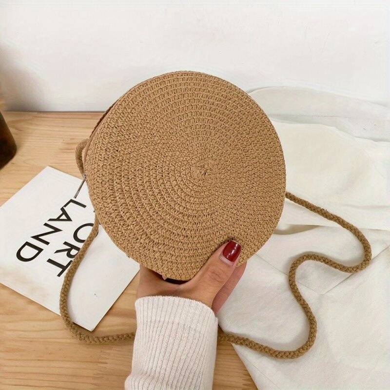 BellaRound Bag - Elegant Round Straw Shoulder Bag