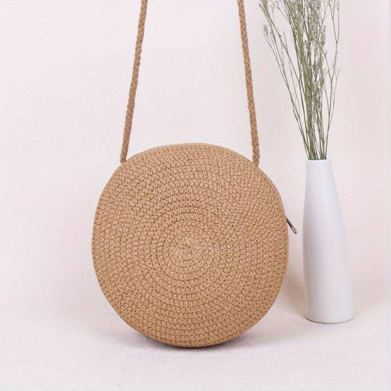 BellaRound Bag - Elegant Round Straw Shoulder Bag