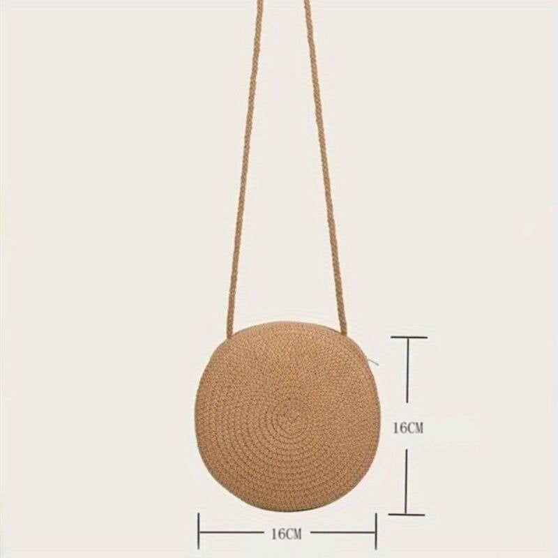 BellaRound Bag - Elegant Round Straw Shoulder Bag
