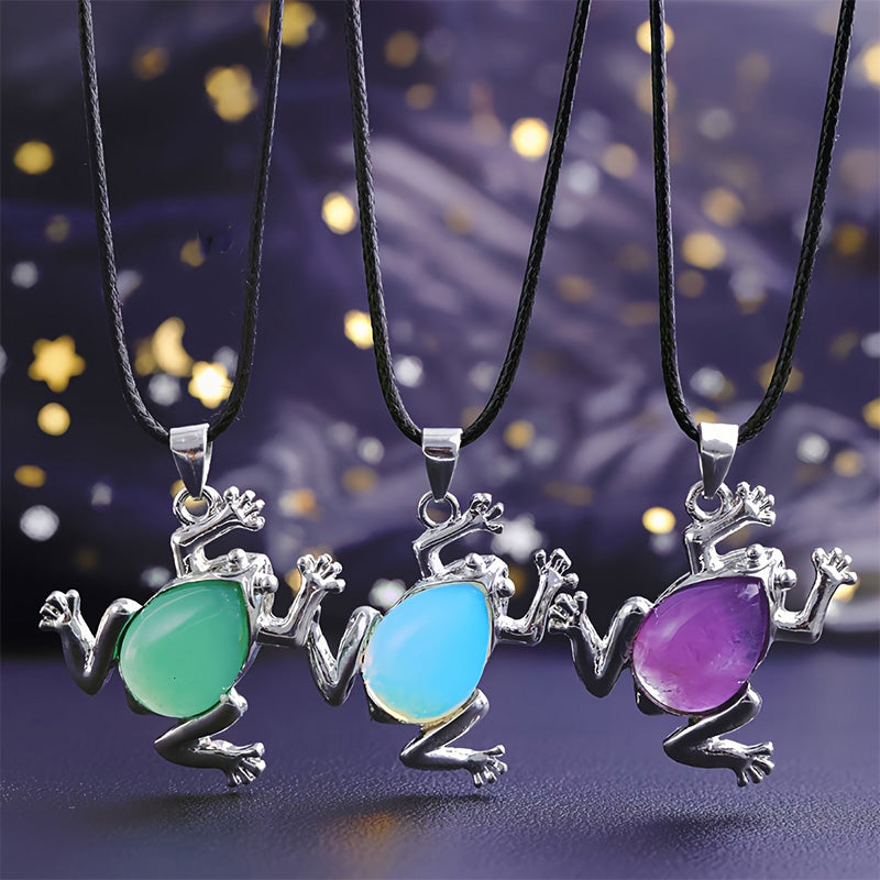 Gaia - Natural Crystal Meditation Necklace with Frog Design