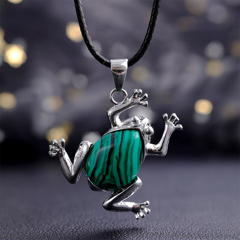 Gaia - Natural Crystal Meditation Necklace with Frog Design