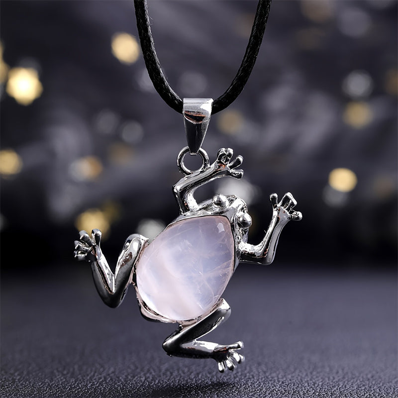 Gaia - Natural Crystal Meditation Necklace with Frog Design