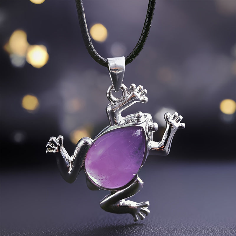 Gaia - Natural Crystal Meditation Necklace with Frog Design