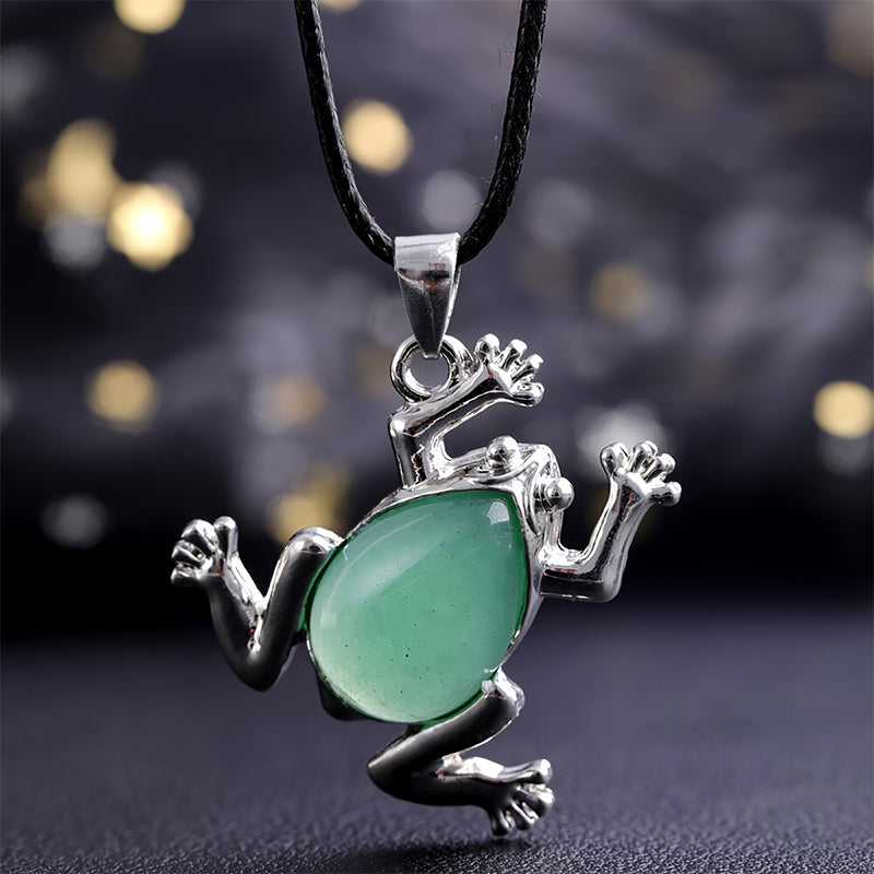 Gaia - Natural Crystal Meditation Necklace with Frog Design