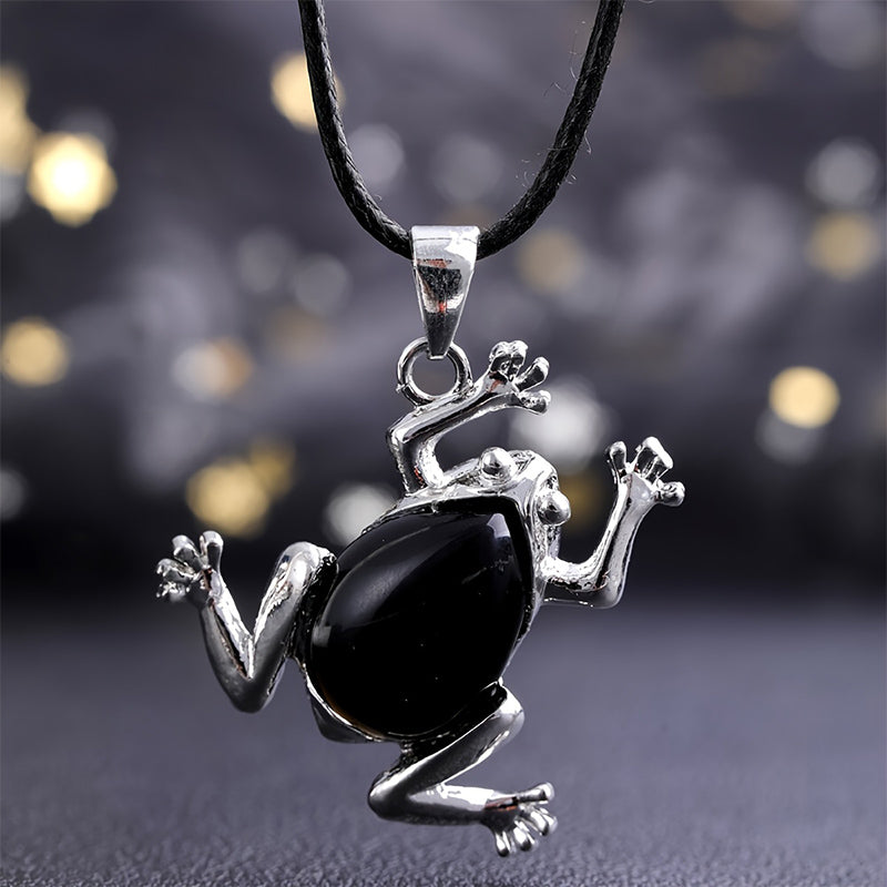 Gaia - Natural Crystal Meditation Necklace with Frog Design