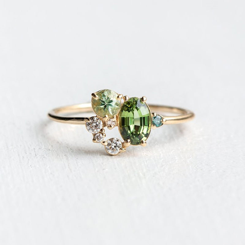 Kaelira - Natural Peridot and Sparkling Zirconia Statement Ring