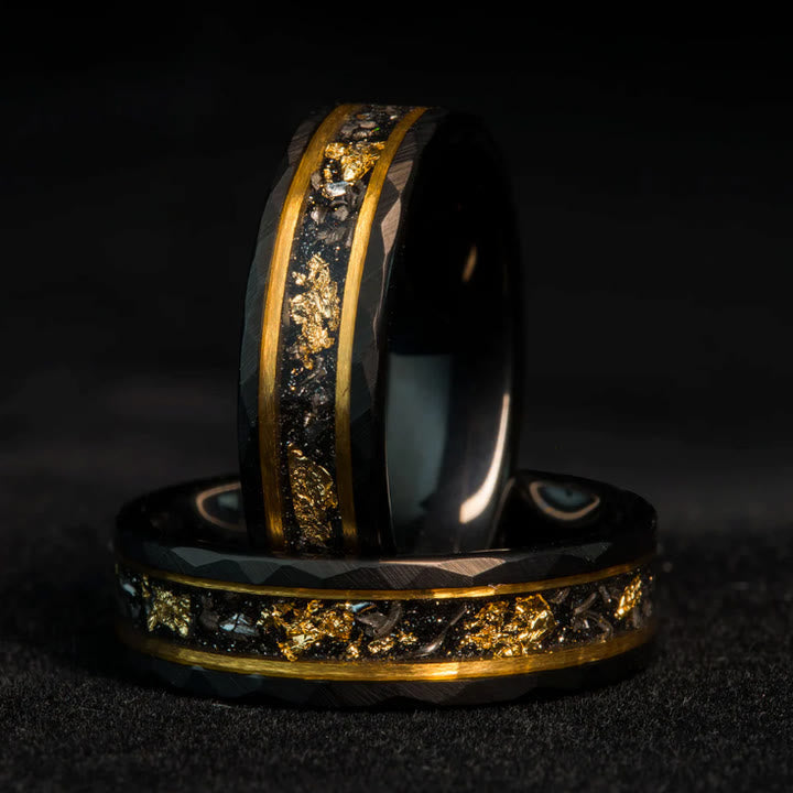 Orion Ring - Gold Leaf and Black Meteorite Tungsten Band