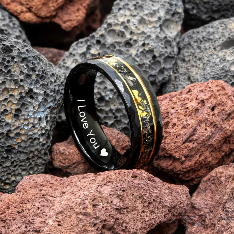 Orion Ring - Gold Leaf and Black Meteorite Tungsten Band