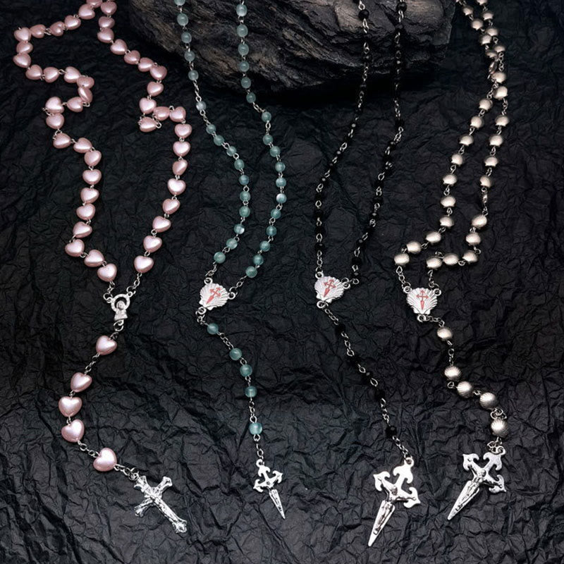 Lamira Heart Rosary Necklace - Cat's Eye Stone Necklace