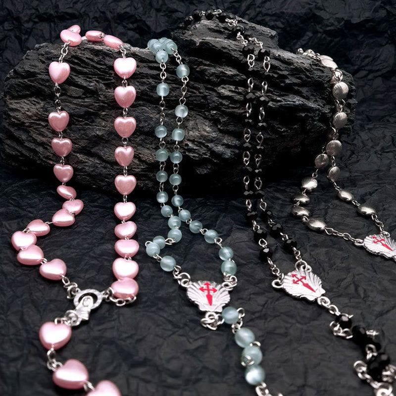 Lamira Heart Rosary Necklace - Cat's Eye Stone Necklace