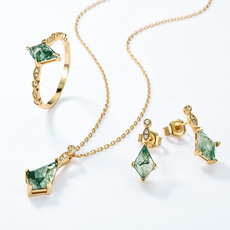 Fossara - Elegant Moss Agate and White Zircon Jewelry Set