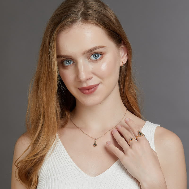 Fossara - Elegant Moss Agate and White Zircon Jewelry Set
