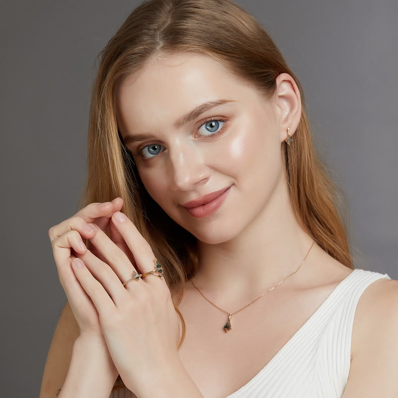 Fossara - Elegant Moss Agate and White Zircon Jewelry Set
