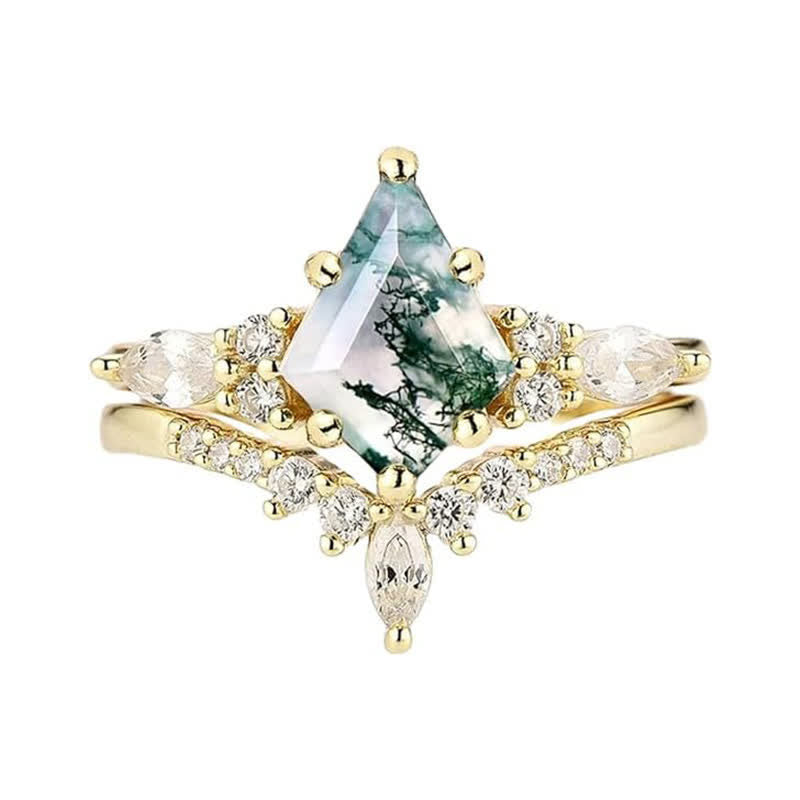 Serenia - Elegant 2-Piece Moss Agate Ring Set