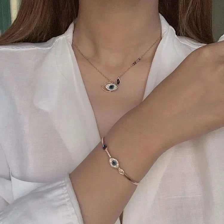 Amira Evil Eye Necklace and Bracelet Set - Rose Gold Protective Jewelry Set