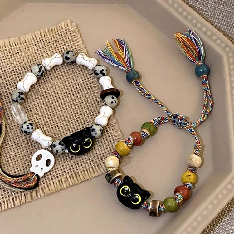 Kyzora Bracelet - Playful Skull and Kitten Charm Design